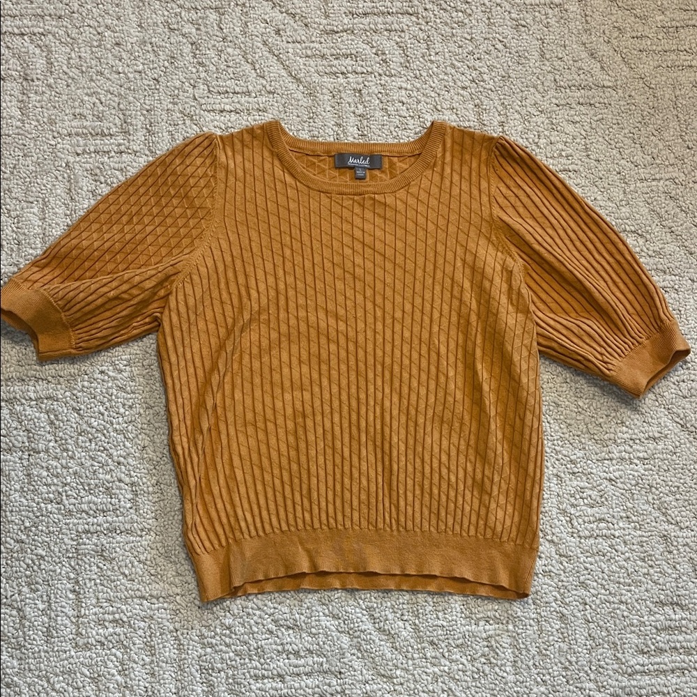 Marled mustard yellow fall textured business casual sweater top Large